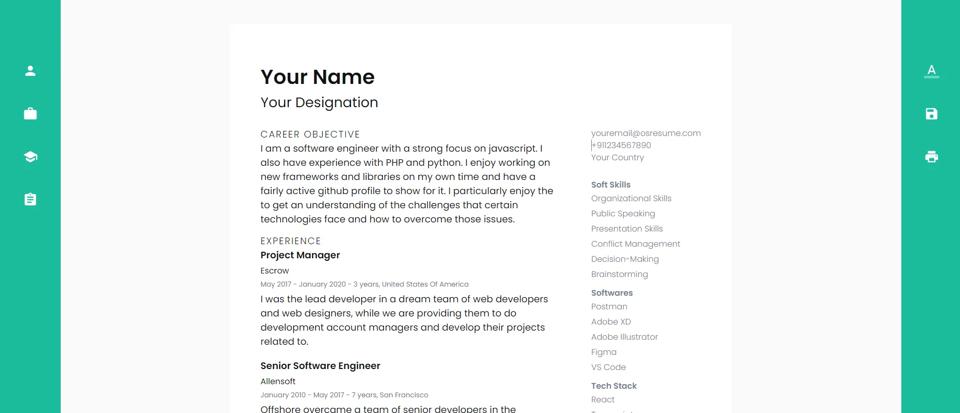 Lanidng page Resume